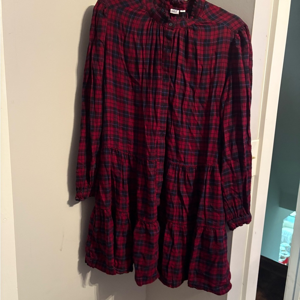 GAP Red and Black Plaid Long Sleeve Dress